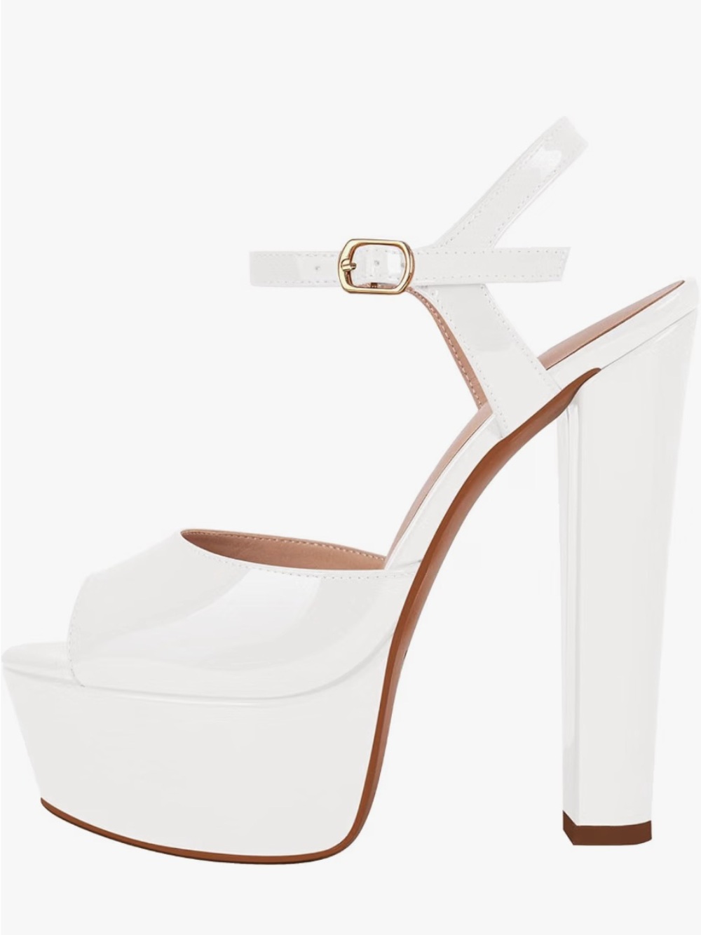 White Patent Platform Ankle-Strap Heels
